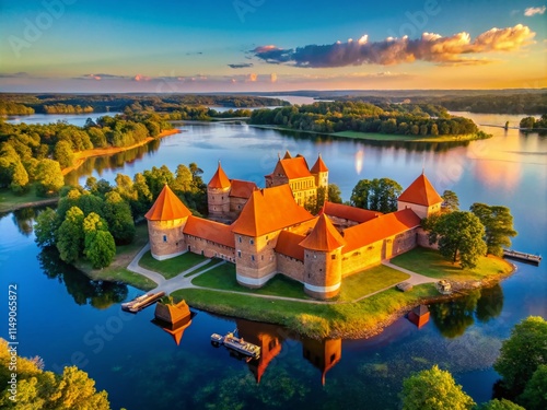 Galve Lake & Trakai Castle, Lithuania: Majestic Red Brick Fortress on Calm Waters photo