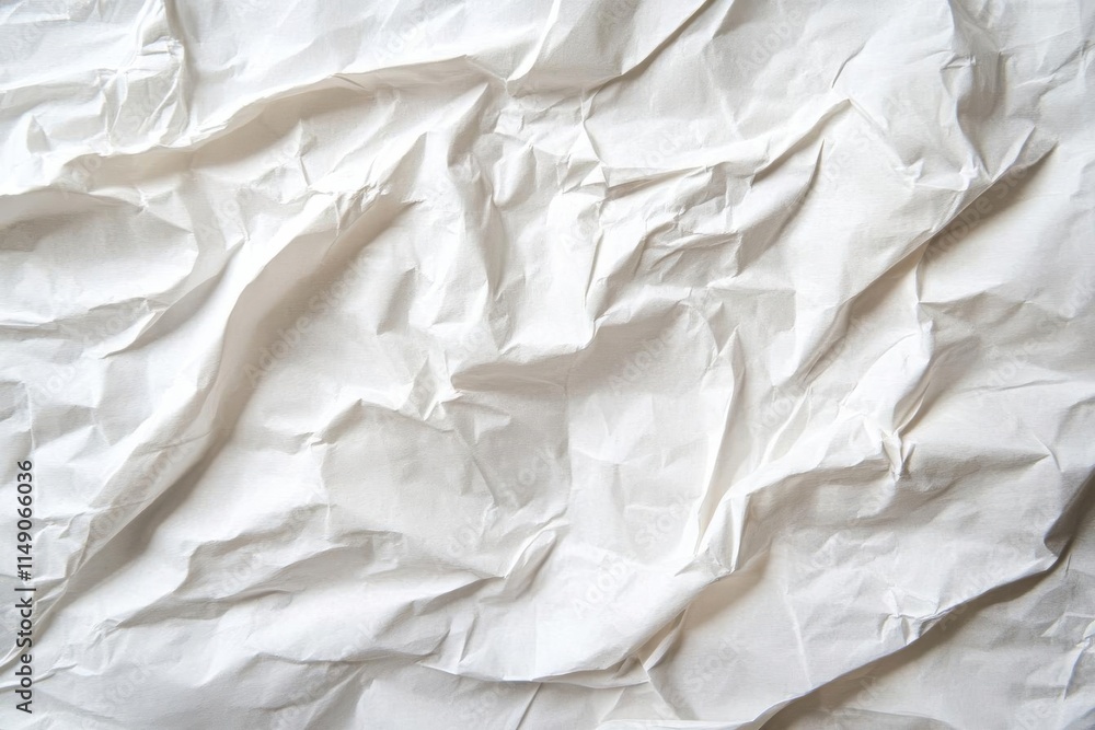 Obraz premium A crumpled white paper texture, showcasing folds and creases for design use.