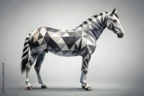 Geometric Horse Double Exposure: Stylish Black & White Equine Art photo