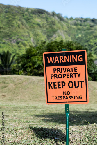 warning private property keep out no trespassing sign photo