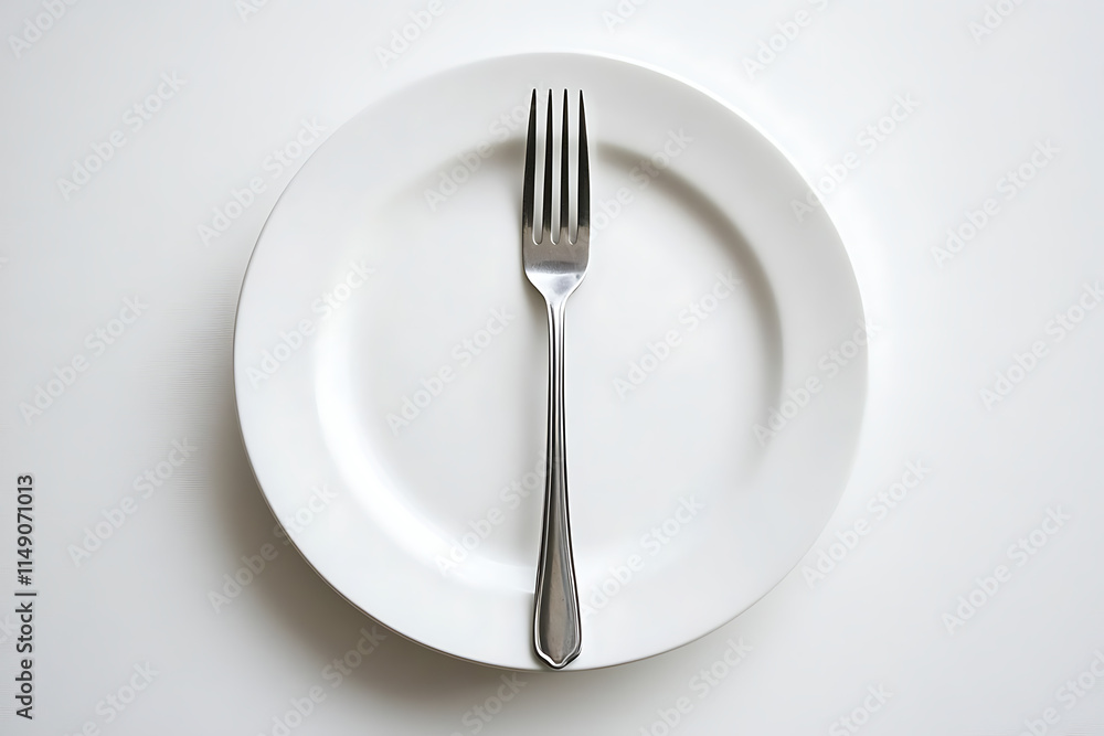 Empty White Plate with Fork - Simple Dining Aesthetic Empty White Plate with Fork - Simple Dining Aesthetic
