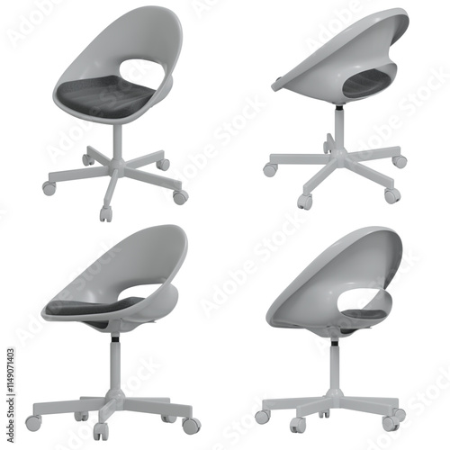 3D office chair in quarter view. Transparent background. 2K image.