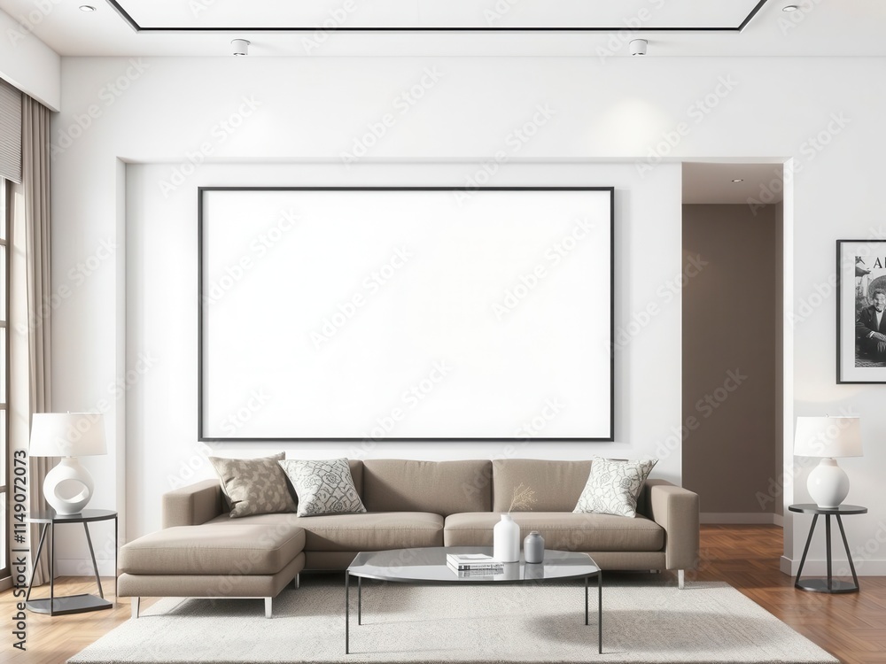A realistic mockup of a poster hanging on clips in a home setting, template, design, picture A realistic mockup of a poster hanging on clips in a home setting, template, design, picture