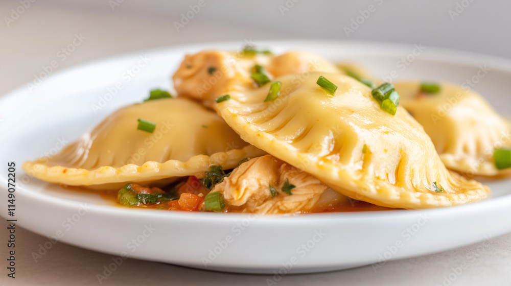 Chilli chicken ravioli, pasta dish
Chilli chicken ravioli, pasta dish