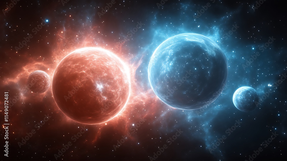 Fototapeta premium Celestial Bodies Colliding In A Cosmic Dance