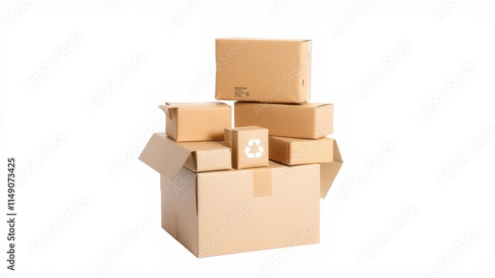Brown cardboard boxes for recycling, isolated on white background with clipping path, recyclable, packaging, cardboard Brown cardboard boxes for recycling, isolated on white background with clipping path, recyclable, packaging, cardboard