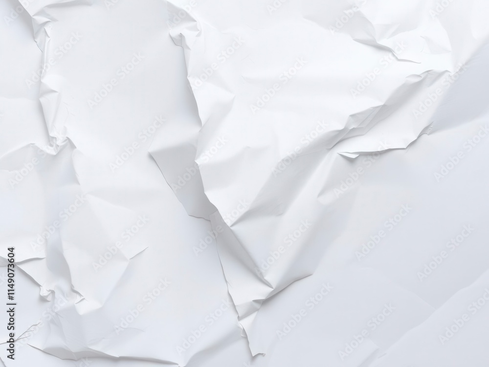 Obraz premium Close-up shot of a crumpled white paper poster with visible wrinkles and creases, close-up, abstract, crumpled