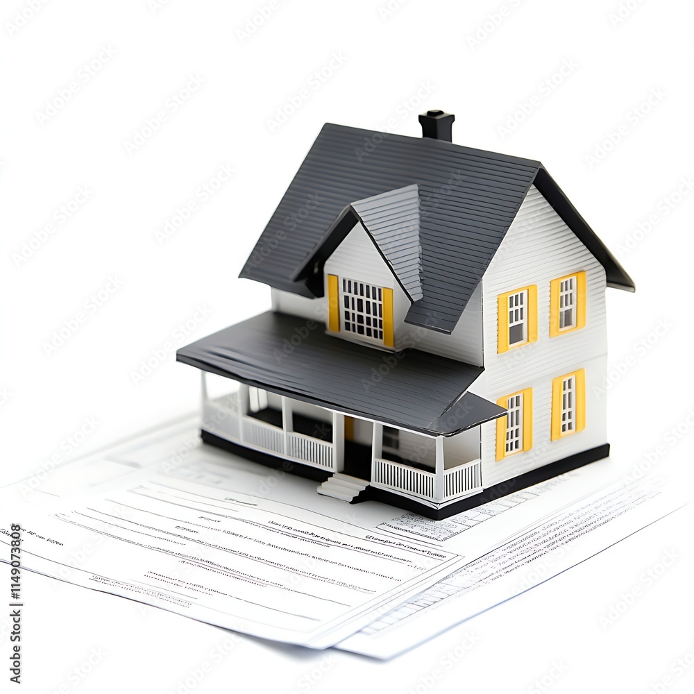 loan terms paper with house silhouette isolated on white background loan terms paper with house silhouette isolated on white background
