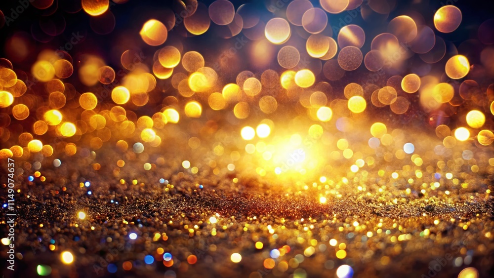 Golden Glitter Bokeh Lights Background - Low Light Photography Stock Photo Golden Glitter Bokeh Lights Background - Low Light Photography Stock Photo