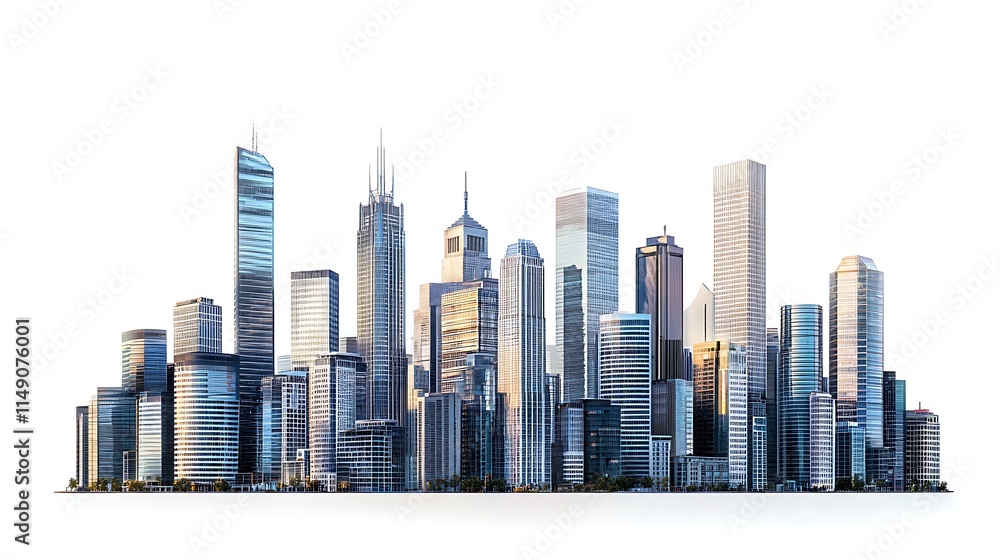Fototapeta premium cityscape featuring high-rise corporate buildings isolated on white background