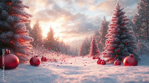 Festive Winter Wonderland Scene With Snow Covered Trees photo