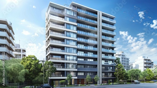 Modern Multi-Story Residential Building in a Suburban Japanese Setting