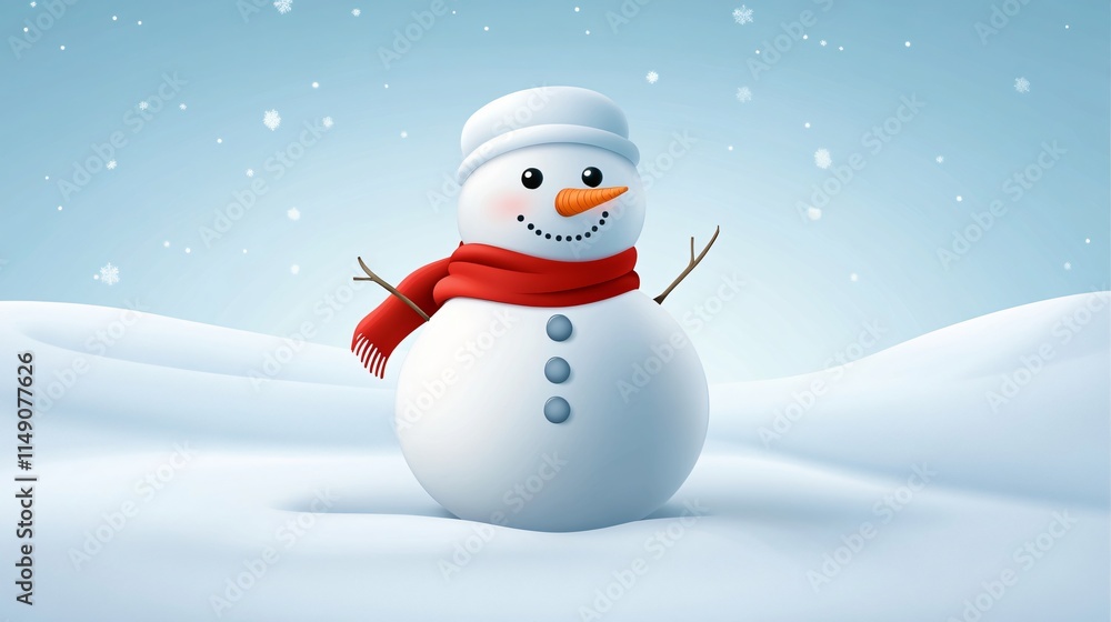 Fototapeta premium snowman with hat and scarf