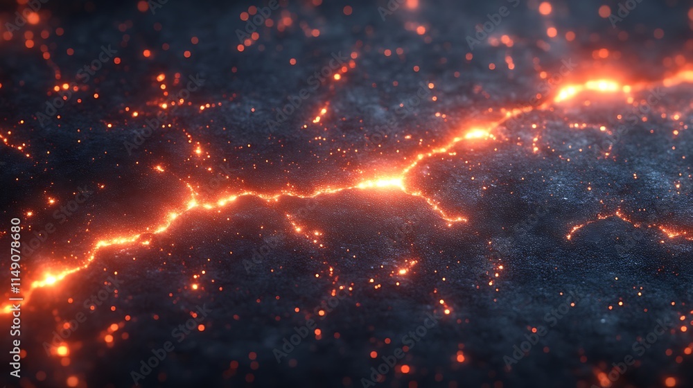 Glowing Embers Crackle Across Dark Surface Glowing Embers Crackle Across Dark Surface