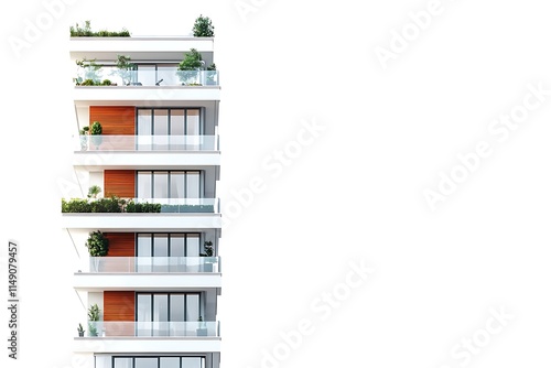 apartment tower with penthouse balcony isolated on white background photo