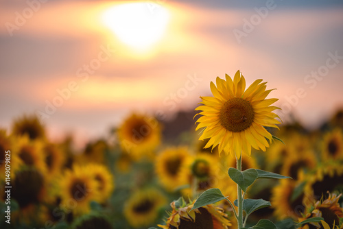 Фотография Close-up of a blooming sunflower at sunset