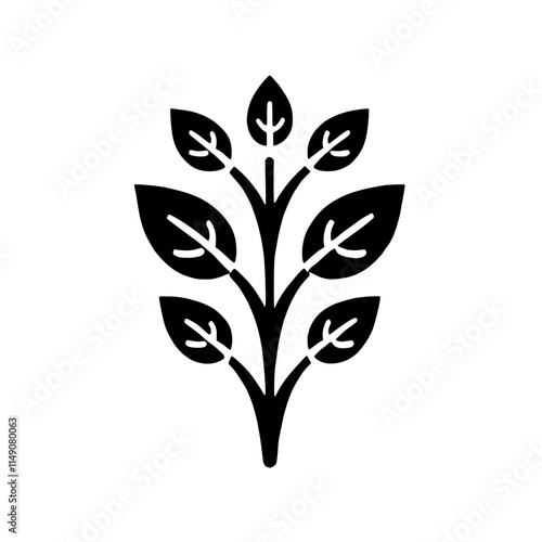 Basil Plant Icon: A simple yet elegant illustration of a basil plant, perfect for culinary, herbal, or organic branding.  