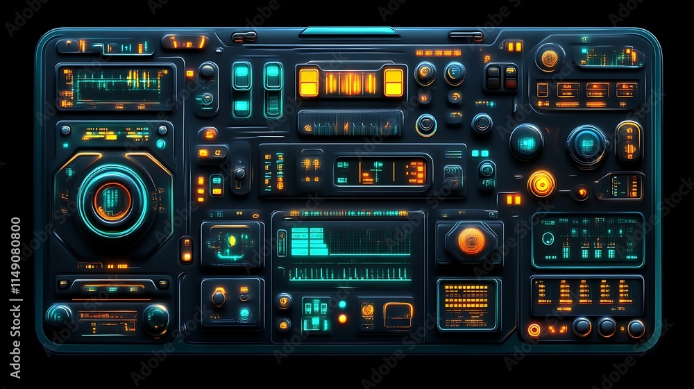 Futuristic Control Panel Interface Design With Neon Lights Futuristic Control Panel Interface Design With Neon Lights