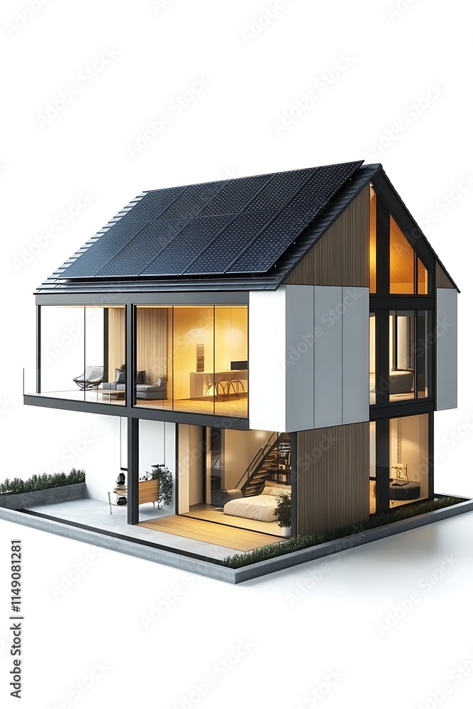 modern duplex with solar panels on the roof isolated on white background modern duplex with solar panels on the roof isolated on white background
