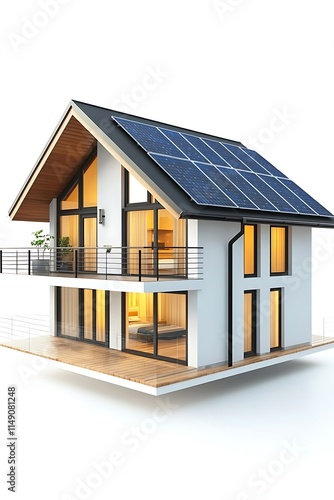 modern duplex with solar panels on the roof isolated on white background photo