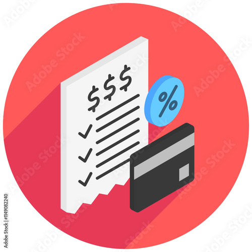 Fees rounded isometric 3D color icon. use for modern concept, print, UI, UX kit, web and app development. Vector EPS 10, related to education, business, finance.