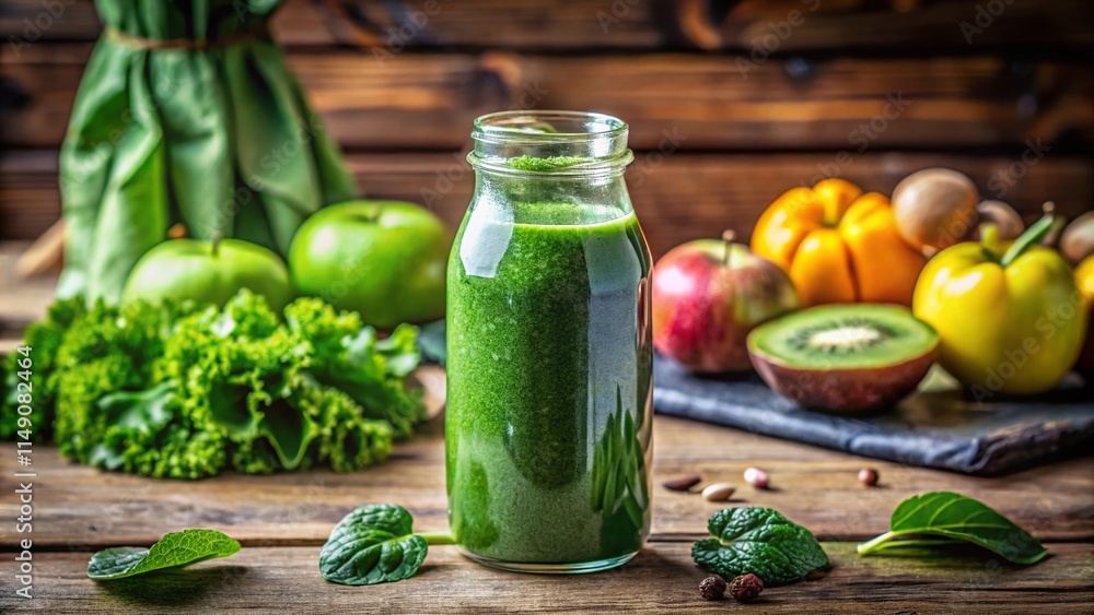 Green Smoothie Recipe: Healthy Detox Drink in Glass Bottle - Refreshing Vegan Blend Green Smoothie Recipe: Healthy Detox Drink in Glass Bottle - Refreshing Vegan Blend