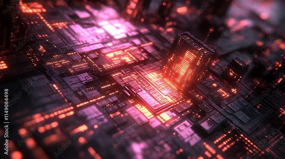 Obraz premium Illuminated Digital Circuitry A Glowing Technological Landscape