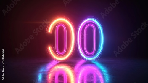 Neon Number Zero Light Display on Dark Background for Design Use