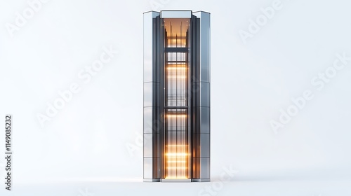 modern skyscraper with transparent elevators isolated on white background