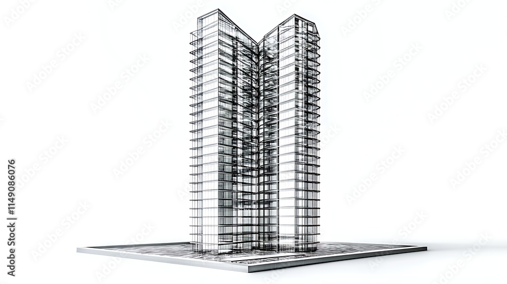 skyscraper with mirrored glass fa�ade isolated on white background skyscraper with mirrored glass fa�ade isolated on white background
