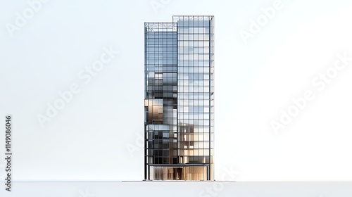skyscraper with mirrored glass fa�ade isolated on white background