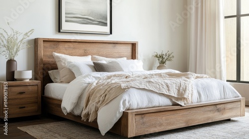 Wallpaper Mural Cozy Modern Bedroom with Natural Wood Accent and Soft Textures Torontodigital.ca