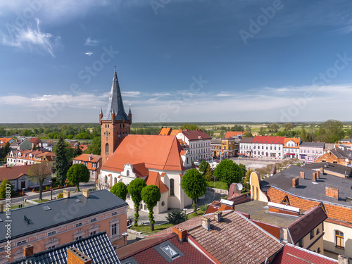 Obraz na płótnie Summer skyline cityscape of Czarnków, Wielkopolska, Poland. Aerial panoramic view of Old Town and Plac Wolności w salonie