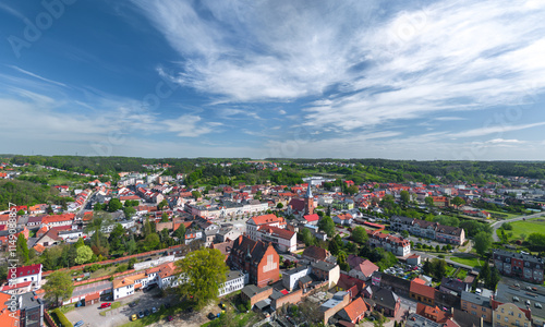 Obraz na płótnie Summer skyline cityscape of Czarnków, Wielkopolska, Poland. Aerial wide panorama w salonie