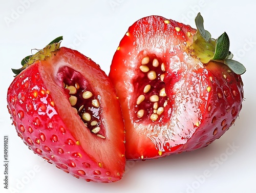 bright red strawberry with seeds clearly visible isolated on white background photo