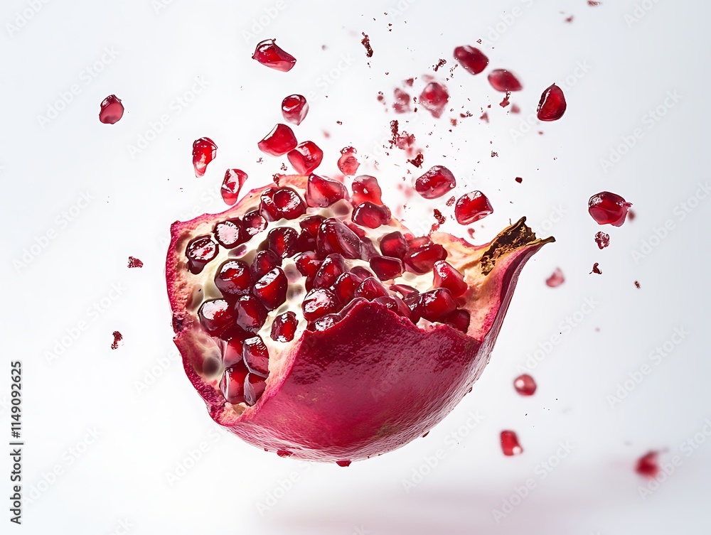pomegranate with seeds exposed isolated on white background pomegranate with seeds exposed isolated on white background
