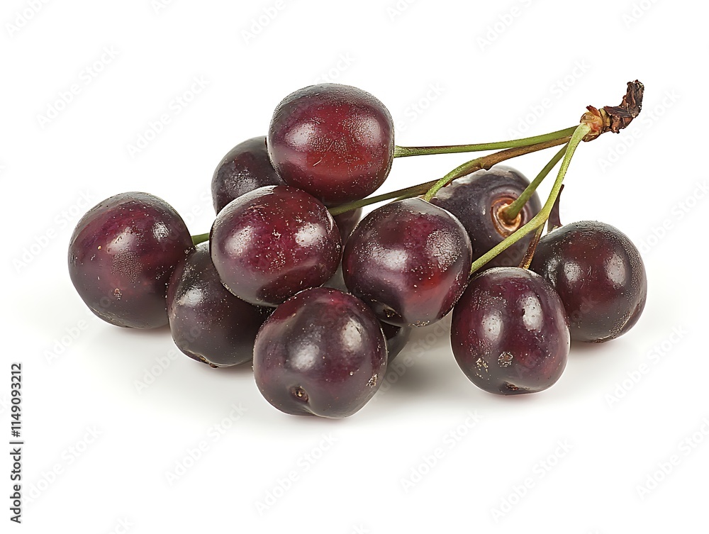 cherries with stems attached in a small cluster isolated on white background cherries with stems attached in a small cluster isolated on white background