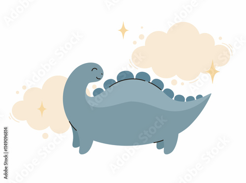 Cute blue dinosaur. Flat vector illustration.