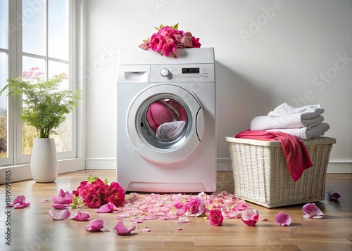 Fresh Laundry Scent: Pink Petals & Clean Clothes - Washing Machine Photography photo