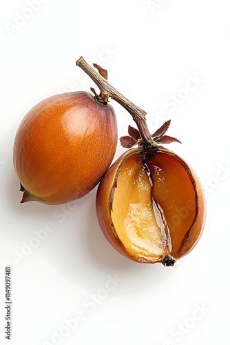 whole medlar fruit with soft orange-brown skin isolated on white background photo