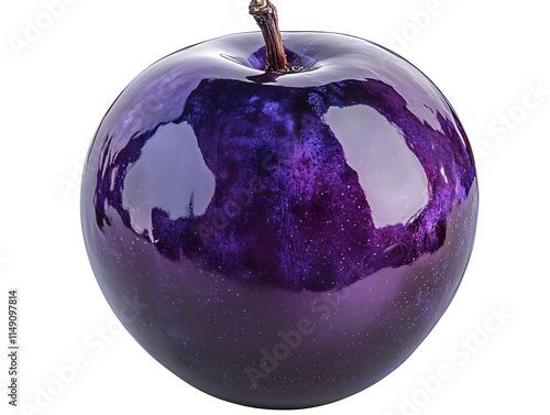 whole plum with deep purple skin and glossy finish isolated on white background photo