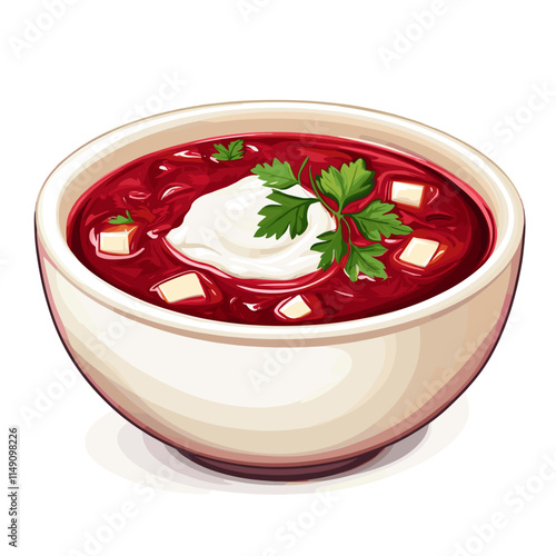 Soup with Sour Cream and Parsley Garnish Illustration
