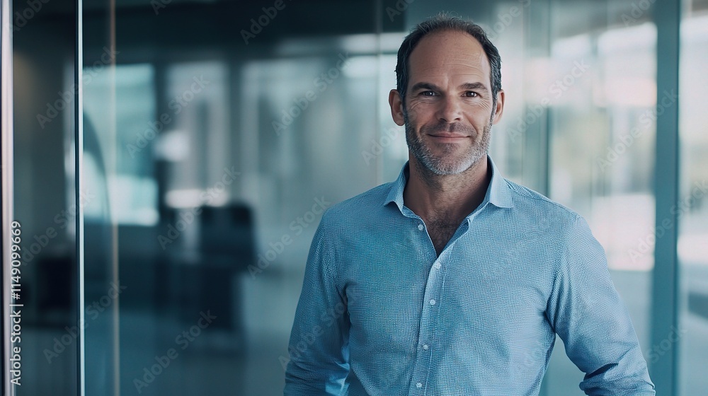 Casual Businessman in Modern Office Setting with Stylish Shirt Casual Businessman in Modern Office Setting with Stylish Shirt