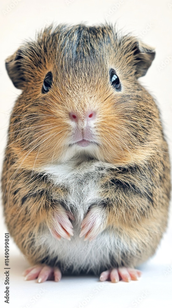 A close-up of a cute guinea pig with a fluffy coat and small paws. A close-up of a cute guinea pig with a fluffy coat and small paws.