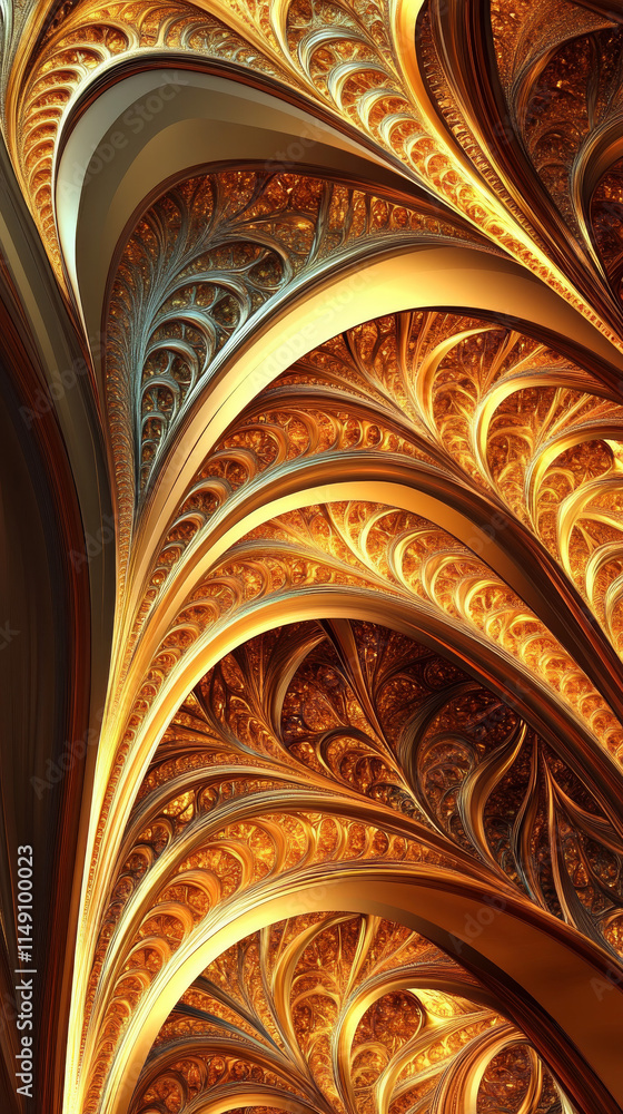 Golden Fractal Archways: Abstract 3D Rendering Golden Fractal Archways: Abstract 3D Rendering