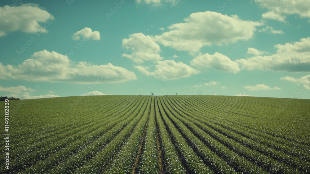 Aerial View of Green Field with Agricultural Drones Aerial View of Green Field with Agricultural Drones