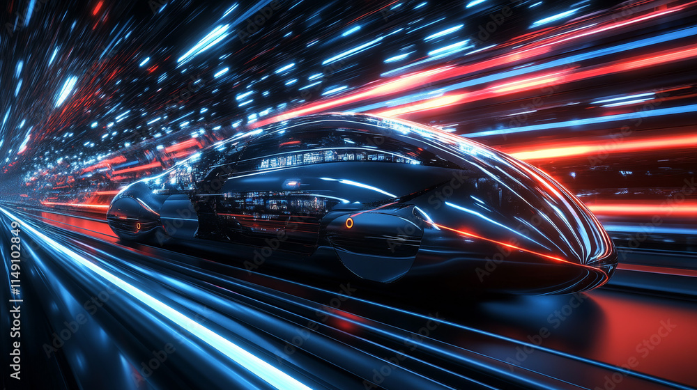 Futuristic Speed: Quantum Car in Neon Tunnel Futuristic Speed: Quantum Car in Neon Tunnel