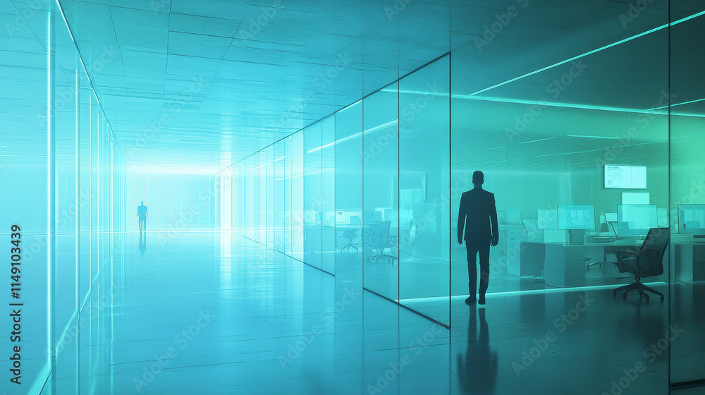 Futuristic Office, Quantum Prediction Model, Diffused Lighting, Minimalist Design, Monochromatic Futuristic Office, Quantum Prediction Model, Diffused Lighting, Minimalist Design, Monochromatic