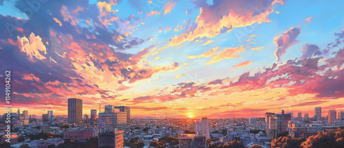 Cityscape Sunset: Pastel Colored Pencil Drawing of Kelvin-Helmholtz Clouds