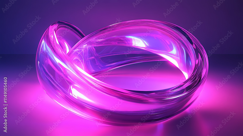 Neon Purple Abstract Ring 3D Render: Futuristic Quantum Code